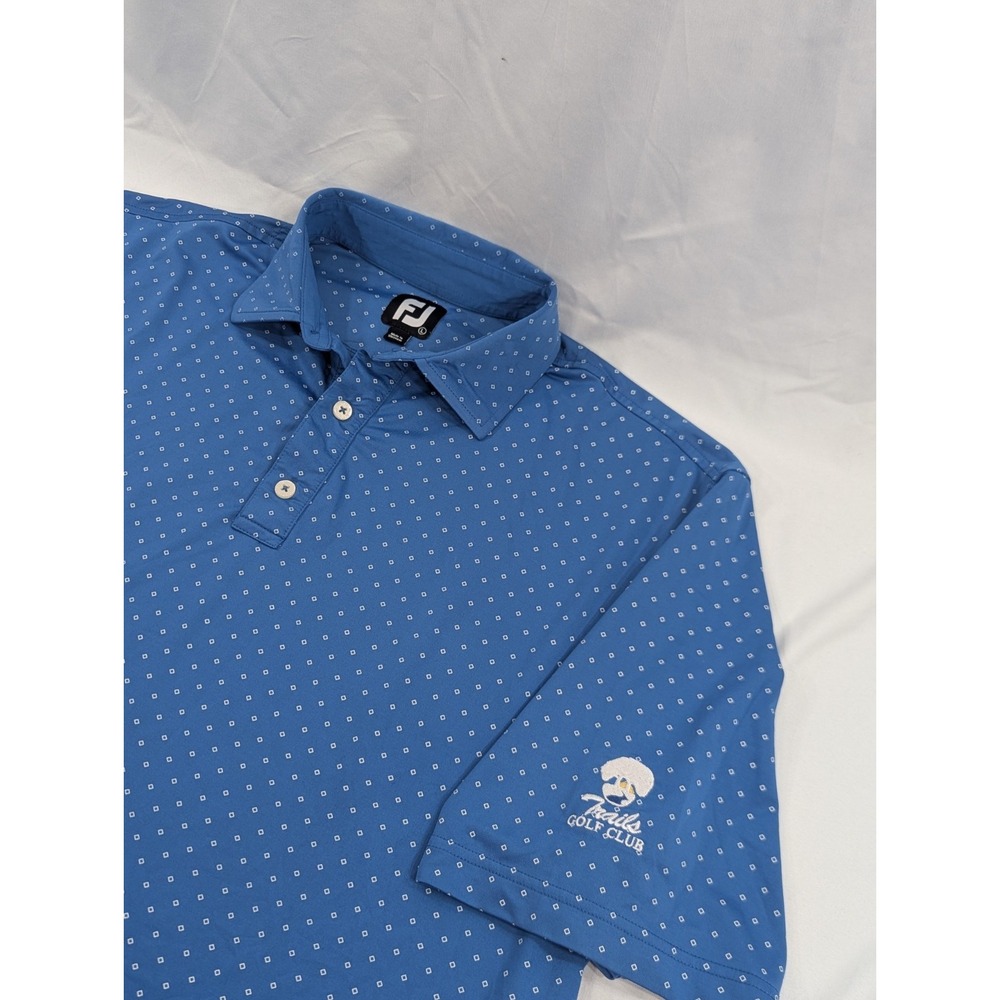 FootJoy Polo Shirt Men's Large Geometric All Over Trails Golf Club Blue Polo EUC